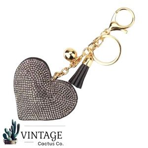 New! Super Cute Rhinestone Heart Shaped Bag Charm/Keychain! (Gray w/Gold)